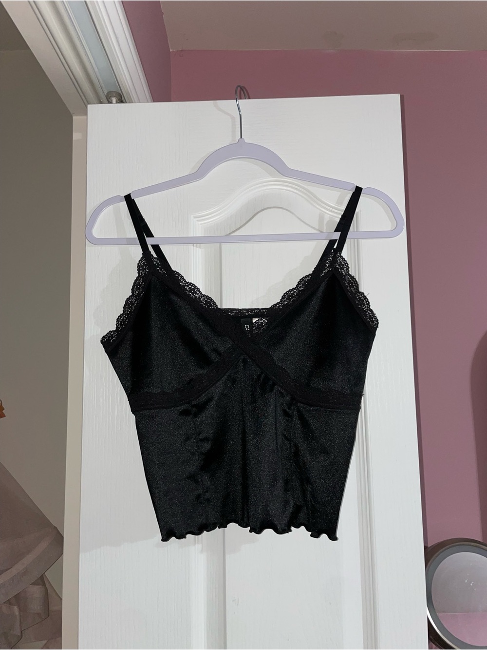 Black Satin Lace Cami Top